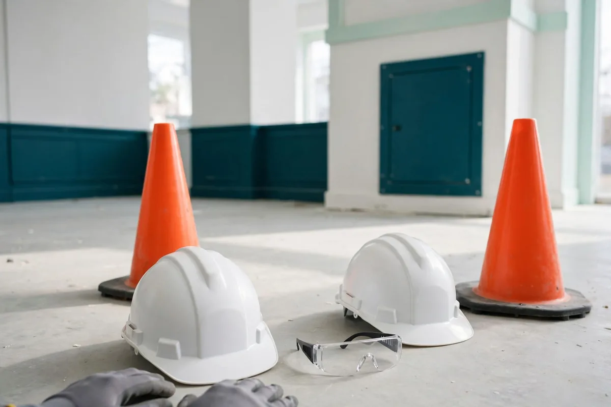 Hard hats and safety cones