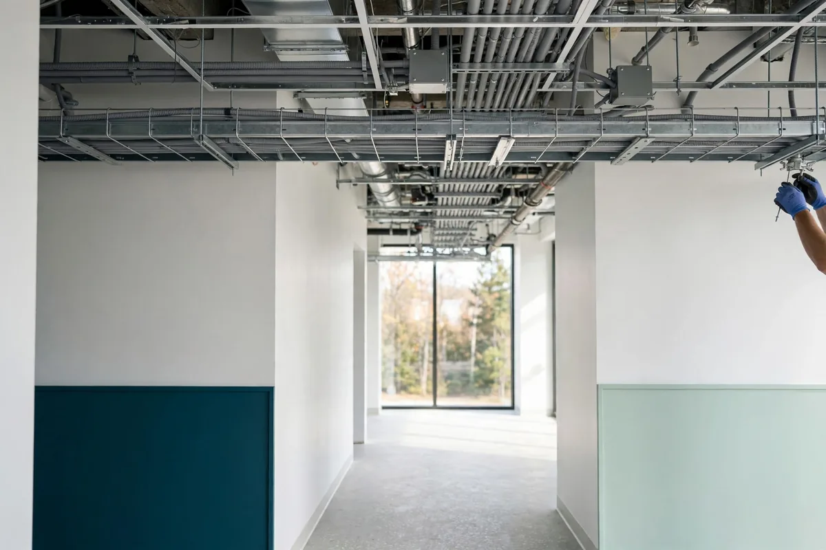 Cable tray over a corridor