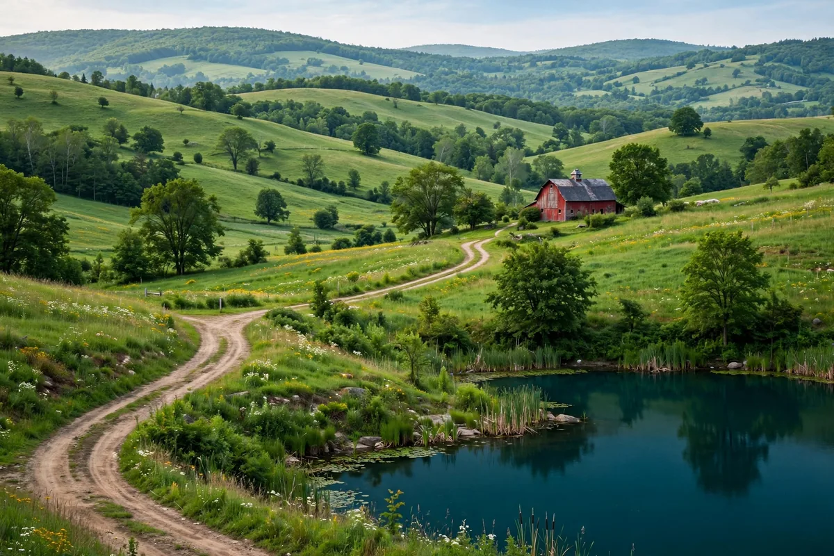 Vermont hills and a red barn