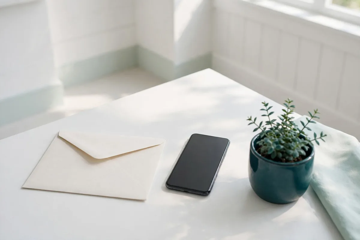 An envelope beside a phone