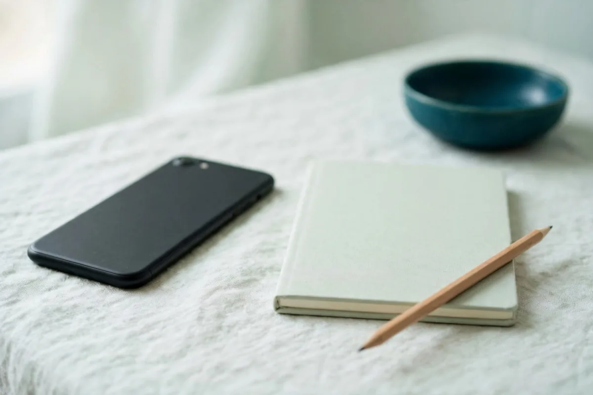 A phone beside a notebook