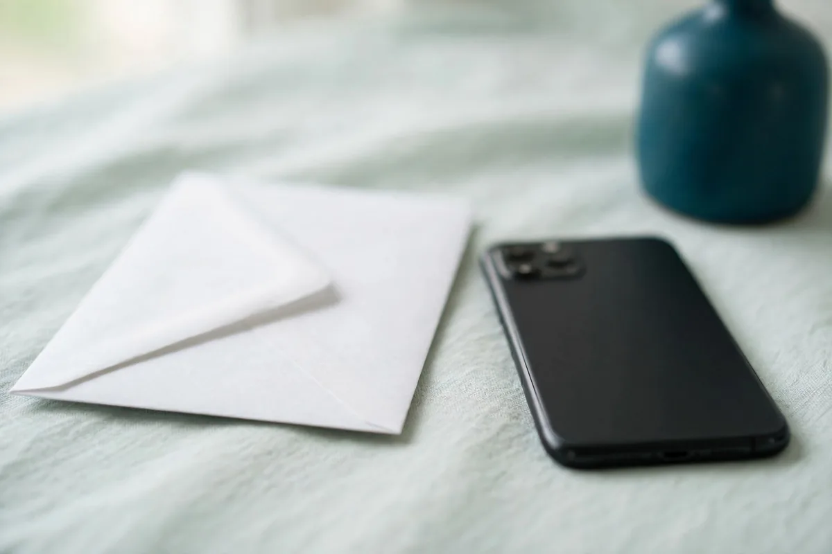 An envelope and a phone